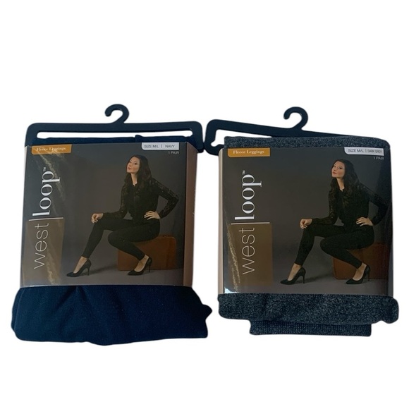 West Loop Fleece Leggings 2 Pair Women’s Size M/L Navy, Dark Grey  New - Picture 1 of 7